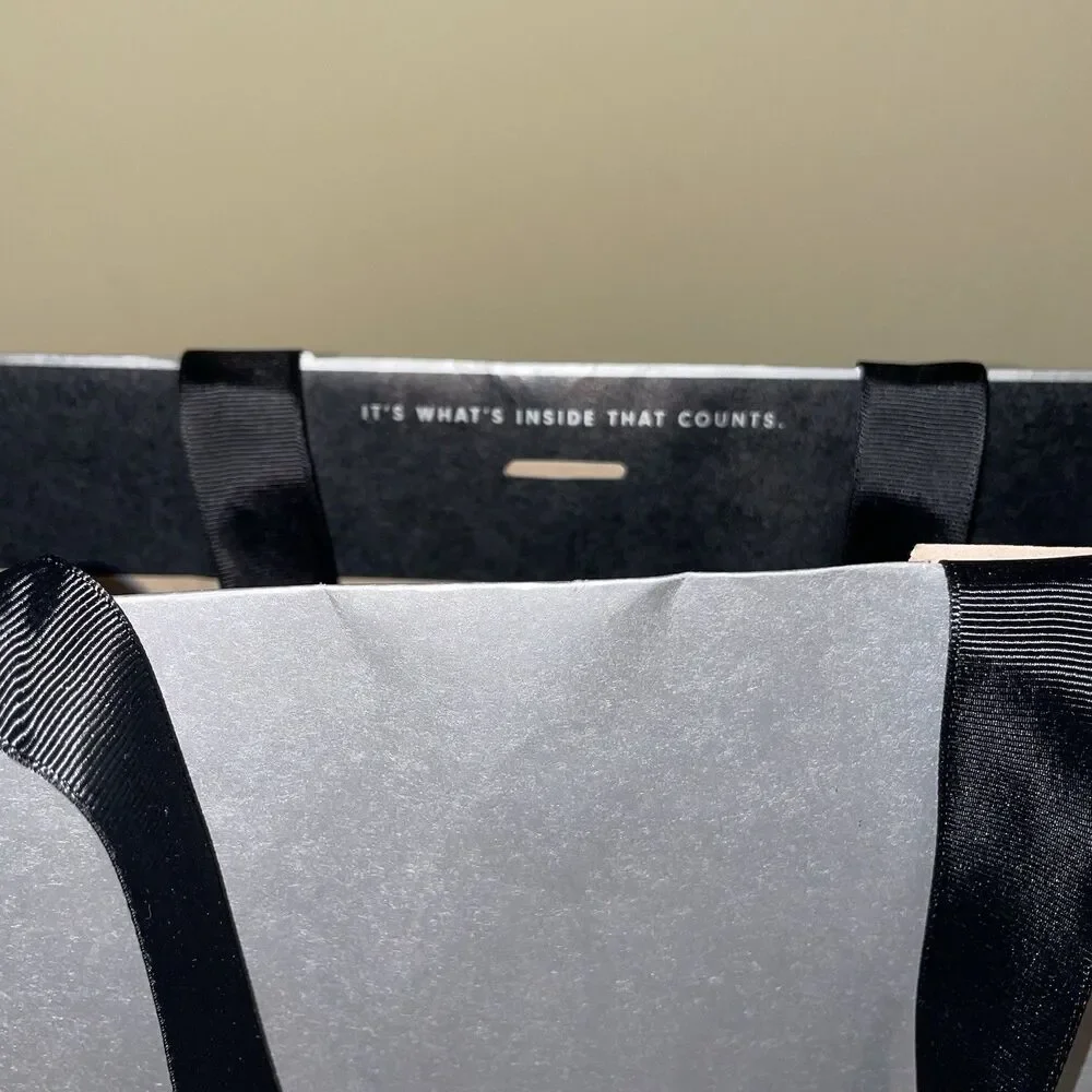 Neiman Marcus Empty Paper Grey Silver Shopping Bag Black Cloth Handles 16x12x6